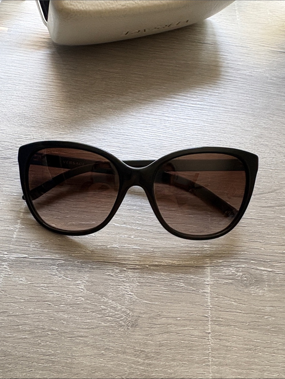 Versace Black Cat-Eye Sunglasses with Brown Lenses